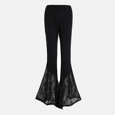 Women#x27;s Bell Bottoms Lace Pants Flared Mesh Pants Fashion Goth Long Trousers $20.95
