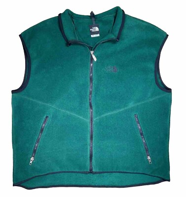 #ad Vintage The North Face Men’s XL Fleece Vest Full Zip Made In USA Green EUC $31.87
