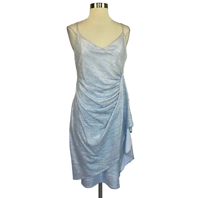 #ad Black Halo Women#x27;s Cocktail Dress Size 4 Blue Metallic Sleeveless Ruffled Sheath $49.99