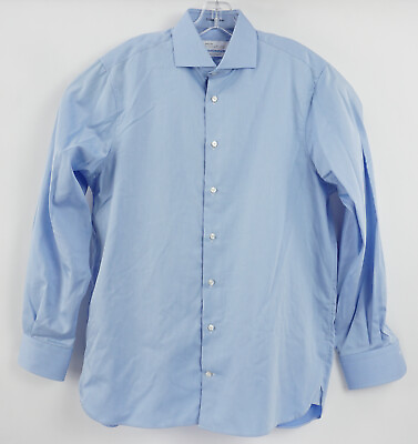 #ad New Nordstrom Signature Men#x27;s Long Sleeve Blue Twill Cotton Cutaway Dress Shirt $15.95