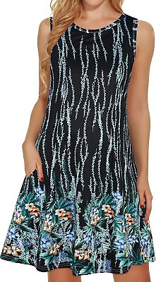 #ad Summer Dresses for Women Beach Floral Tshirt Sundress Sleeveless Pockets Casual $46.76