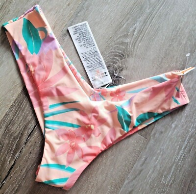 #ad Billabong size M floral green leaf peach coral tropical cheeky bikini bottoms $41.35