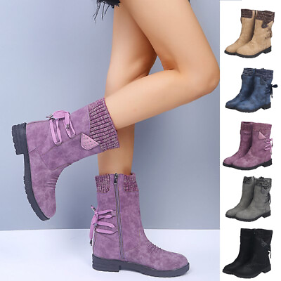 #ad Ladies Womens Mid Calf Boots Zip Flat Ankle Boots Casual Winter Shoes Fashion $24.82