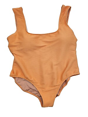 #ad NWT J.Crew Orange Ribbed Square Neck One Piece Swimsuit Women Plus Size 22 Read $39.99