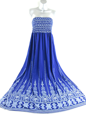 #ad Amethyst Blue Maxi Sun Dress Women XL XXL Strapless Halter Smocked Tube Top Boho $29.95