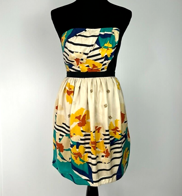 #ad Hype Dress Women 0 Silk Empire Elastic Waist Lined Floral Mini Boho Party Cruise $43.97