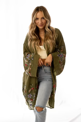 #ad Boho Long Floral Kimono Cardigan One Size Fits Most Hippie $25.00