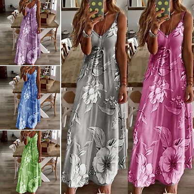 #ad Womens Holiday Strappy Ladies Summer Beach Long Maxi Swing Sun Dress Plus Size $15.29