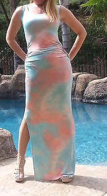 #ad #ad Maya Antonia 2XL SIZE Tie Dye Blue White Coral Sexy Maxi DressExtra Long $46.95