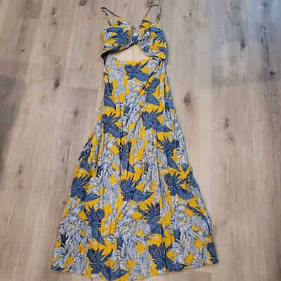 #ad #ad Audrey 31 Womens Yellow Blue Sleeveless Cut Out Maxi Dress Size M Floral Leaves $24.99