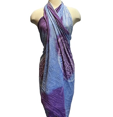 #ad Tahiti Tie Dye Beach Cover Up Sarong Scarf Blue Purple One Size Vacation Resort $14.99