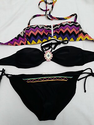 #ad Xhilaration 2 for 1 Teeny Bikini Aztec Black Aqua amp; Purple SEXY amp; SO CUTE $7.50