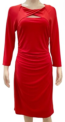 #ad Adrianna Papell Twist Front Cutout Jersey Cocktail Dress Red Hibiscus Sz 10 NWT $59.99