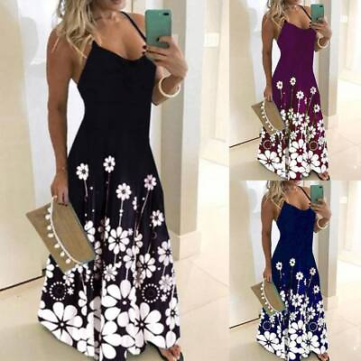 #ad Boho Women Floral Maxi Long Dress Strappy Holiday Summer Beach Baggy Sundress US $17.65