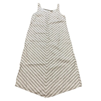#ad LOVE LINEN J Jill Maxi Dress 100% Linen Sz S Beechnut Sleeveless Chevron Stripe $34.99