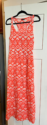 #ad Indulge Maxi Dress Sheer with Gathered Waist Sleeveless Sz M Neon Orange $20.16