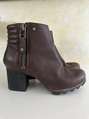 Sorel Womens Boots Size8.5 Brown Leather Zip Heeled Waterproof Danica Booties 24 $69.00