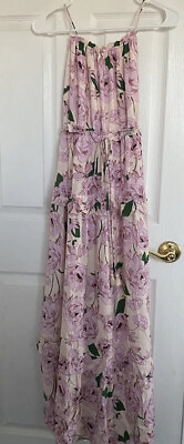 #ad Boho sundress pink floral lined long maxi adjustable back $19.00