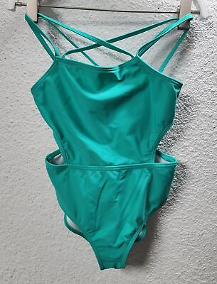 #ad Kanu Surf Girls#x27; Beach Sport Cut Out 1 Piece Swimsuit Solid Atlantis Size 8 $7.21