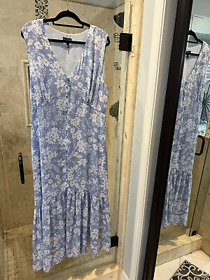 #ad LONG TALL SALLY Blue Floral MAXI DRESS White SIZE 20 US NEW 2x $73.20
