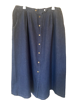 #ad Vtg Sasson Snap Front Denim Maxi Skirt Size 22W Midi Boho Western 80s 90s Modest $19.99