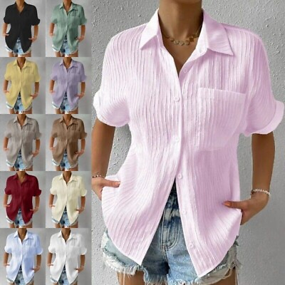 #ad Plus Size Women Summer Tunic Shirts Short Sleeve Blouse Ladies Button Down Tops $12.06
