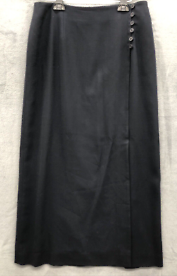 #ad Vintage Jones New York Wrap Skirt Skirt 14 Navy Blue 6 Button Worsted Wool USA $35.10