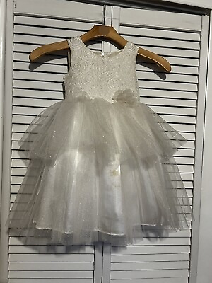 #ad ROSENAU Girl’s Kid’s Size 5 Dress Party Dress Up Tulle Flower Ivory Metallic $13.96