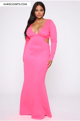 #ad Plus Size Pink Cutout Maxi Long Sleeve Dress $59.99
