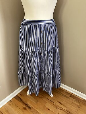 #ad Lane Bryant Blue amp; White Stripe Tiered Midi Skirt Cotton Pull On Plus Size 22 24 $14.99