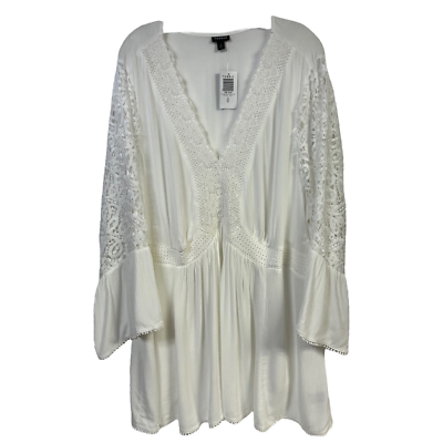 Torrid Womens Tunic Top White Long Sleeve Lace Babydoll Boho Plus 4x 26 New $33.99