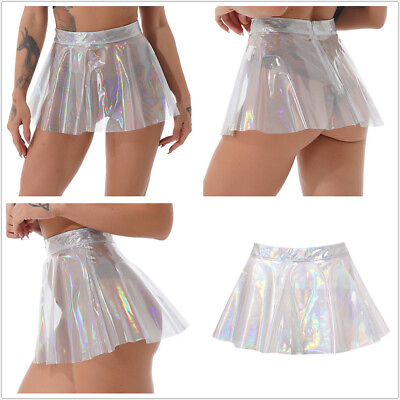 #ad Sexy Mini Skirts Women Transparent Pleated Skirt Clubwear High Waist PVC Short $15.44