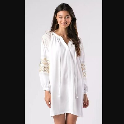 #ad Mott 50 UPF50 Ashley White Embroidered Dress Tunic Beach Cover Up NWOT Size L $25.00