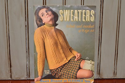 Vintage 1966 Sweaters to Knit and Crochet up to size 44 Instructions Yarn Retro $10.99