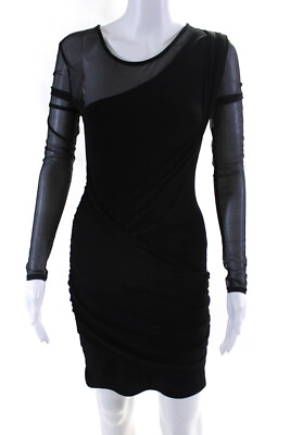 Gestuz Womens Long Sleeve Unlined Mesh Ruched Black Cocktail Dress Size S $29.01