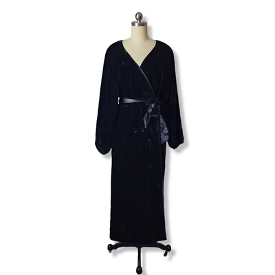 #ad VERA WANG x VINTAGE Velvet Wrap Maxi dress long sleeve in black size S M $85.00
