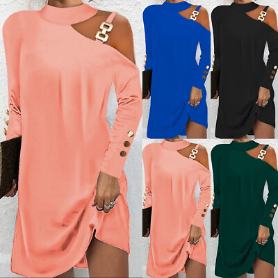 #ad Women#x27;s Casual Loose Party Dress Long Sleeve Hollow Sexy Autumn Shirt Dresses $21.39