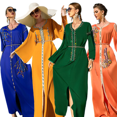 #ad Luxury Women Ramadan Muslim Long Maxi Dress Abaya Islam Gown Kaftan Caftan Party $40.37