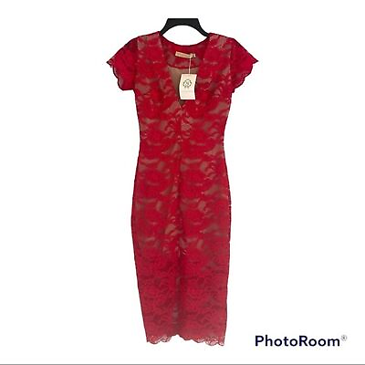 #ad AnaMaria Couture Red Lace Cocktail Dress Size S $100.00