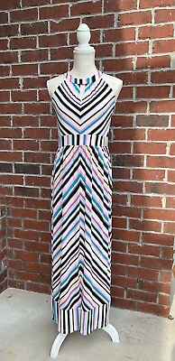 Roz And Ali Dress Barn Striped Keyhole High Neck Long Maxi Dress PETITE SMALL $14.30