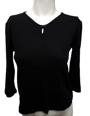 #ad ANNE KLEIN SPORT Women#x27;s Top Black Petite Large 100% Cotton 3 4 Sleeve PL $10.00