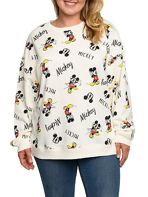 #ad Disney Womens Plus Size Mickey Mouse Fleece Long Sleeve All Over Sweatshirt $39.99