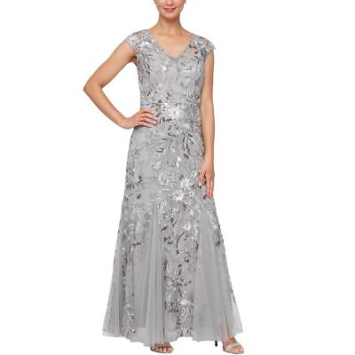 #ad Alex Evenings Womens Silver Sequined Evening Dress Gown Petites 8P BHFO 9723 $126.99