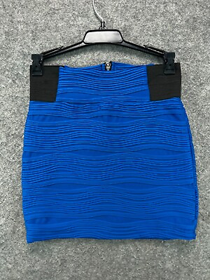 #ad Charlotte Russe Mini Short Skirt Womens XS Blue Textured Black Trim Fun Party $15.99