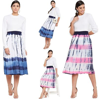 #ad Womens Midi Skirt High Waist Pleated A Line Swing Flared Casual Skirts for Girls $9.99