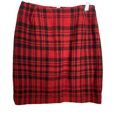 #ad Eddie Bauer Wool Blend Red Black Plaid Skirt Women Sz 4 $14.40