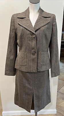 #ad albert nipon women 8 brown herringbone wool blend blazer amp; pencil skirt suit $39.99