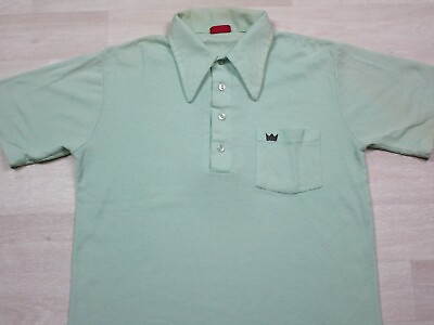 #ad Vintage 1970#x27;s Sears Kings Road Knit Pocket Polo Shirt M L Men#x27;s Mint Green $25.00