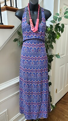 #ad FOREVER 21 Women#x27;s Blue 100% Rayon Sleeveless Scoop Neck Long Maxi Dress Small $28.00