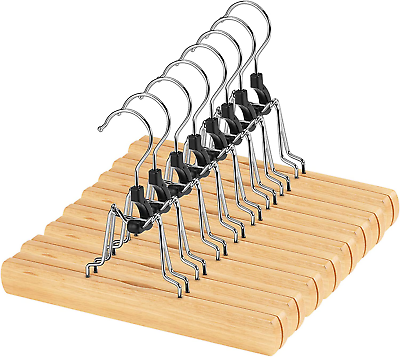 #ad 12 Pack Wooden Pants Hangers with Clips Non Slip Skirt Hangers Trouser Natural $24.99